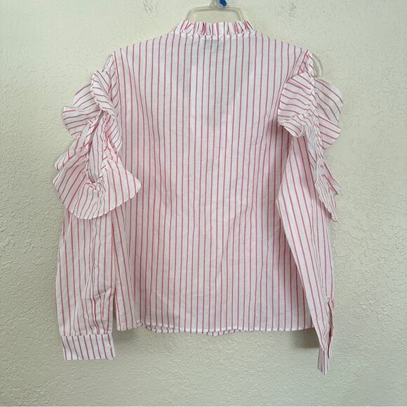NWT Harshman Indre White Pink Striped Cutout Long Sleeve Cotton Blouse Medium - Picture 6 of 7